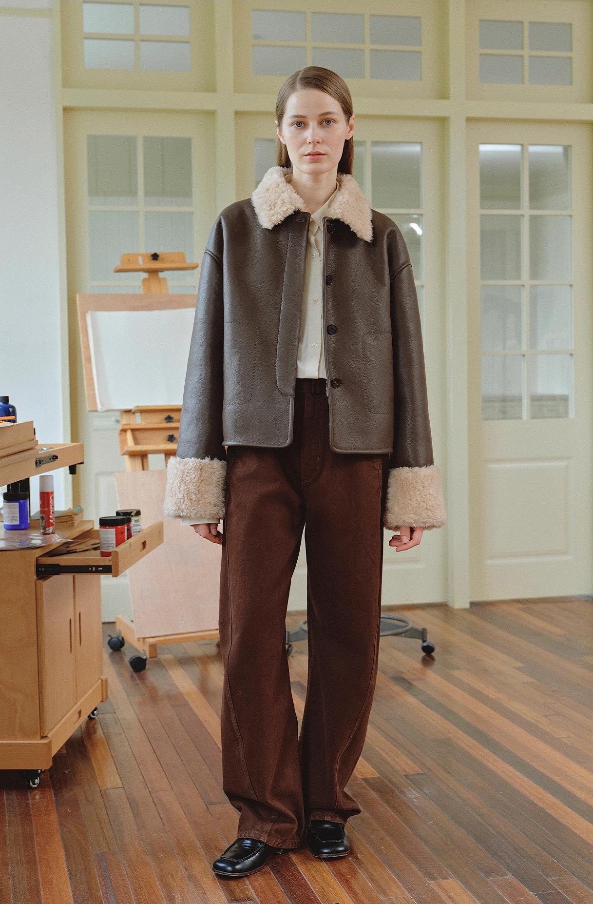 Slightly Sweet Latte Second Generation Furry Lapel Casual Straight Shorn Shearling Jacket